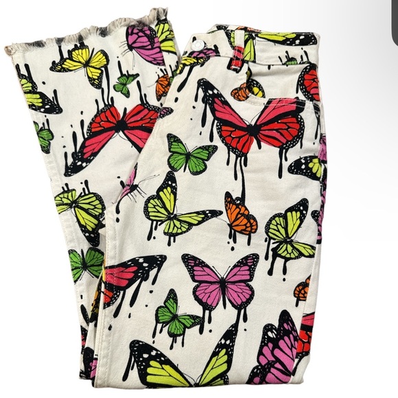 JADED London BUTTERFLY print kick flare PANTS/jeans sz W25 - Picture 1 of 7